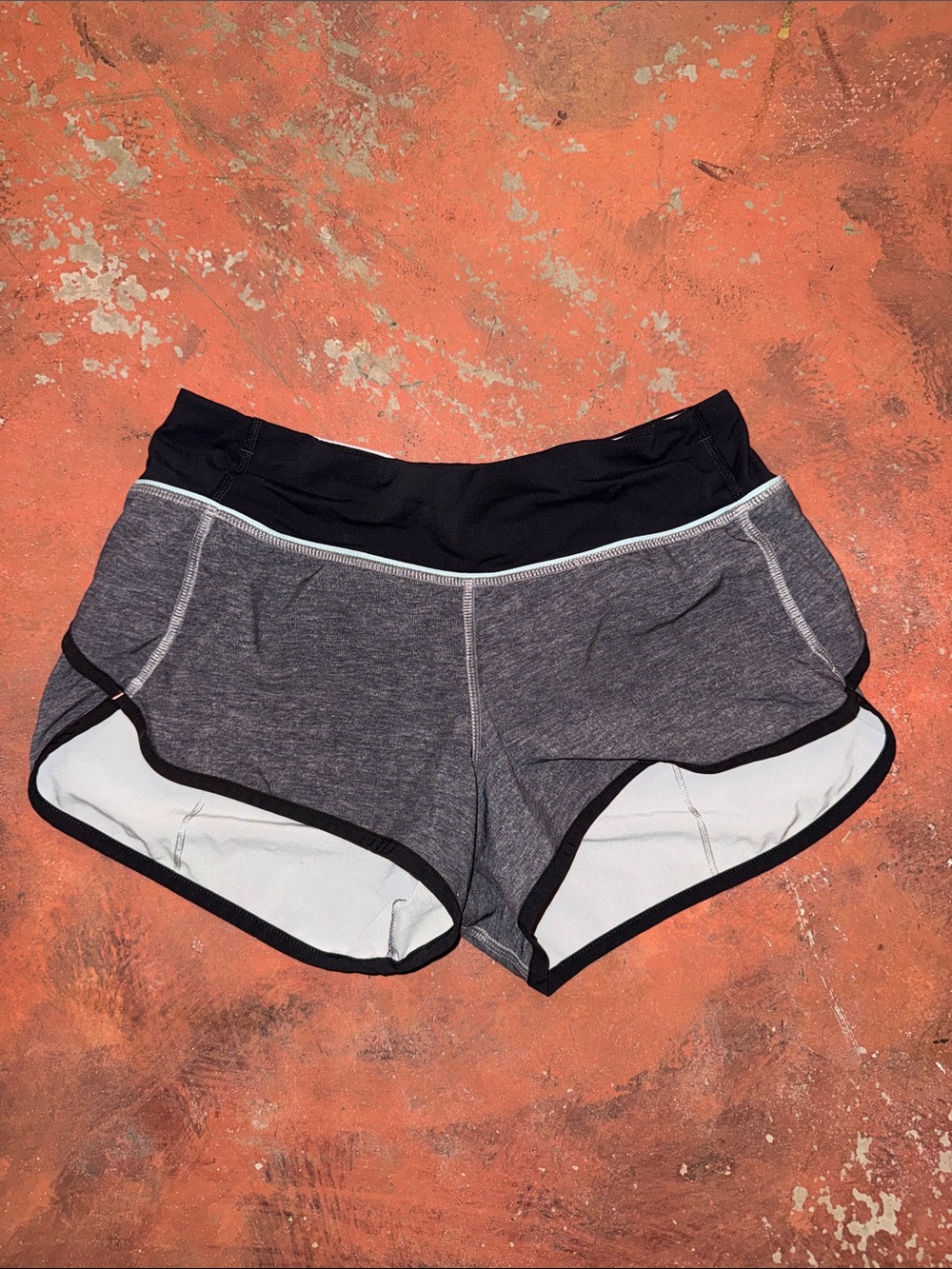 Women's Gray Lululemon Running Shorts with Black Waistband